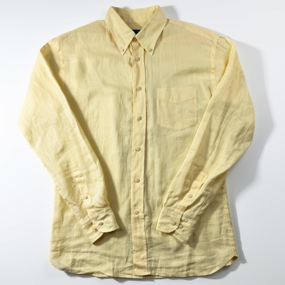 Canali Linen Button Down Shirt Mens XL Butter Yellow Italy Flax Quiet Luxury